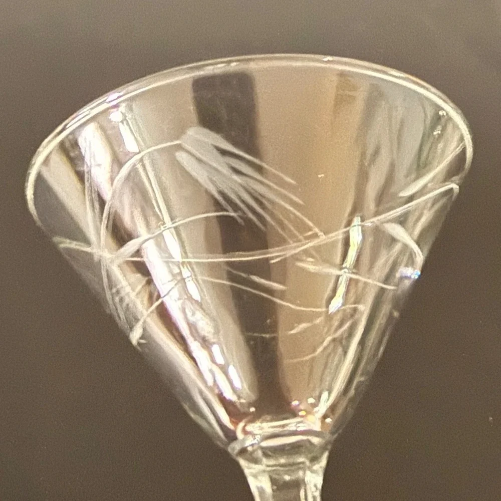 Vintage Etched Wheat Martini Cocktail Glasses Set of 5 Mid Century Clear Glass